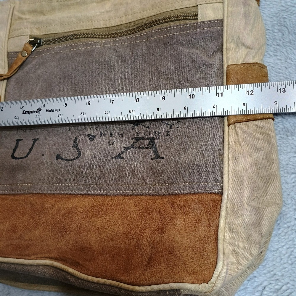 Myra Bag Crossbody Bag Womens Medium Tan Brown Upcycled Canvas Leather Rustic - Picture 7 of 9